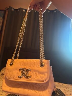 Juicy Couture Pink Quilted Heart Logo Chain Shoulder Bag